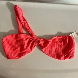 NWT Aerie Jacquard One Shoulder Bandeau Pink/Coral Bikini Top Size Medium